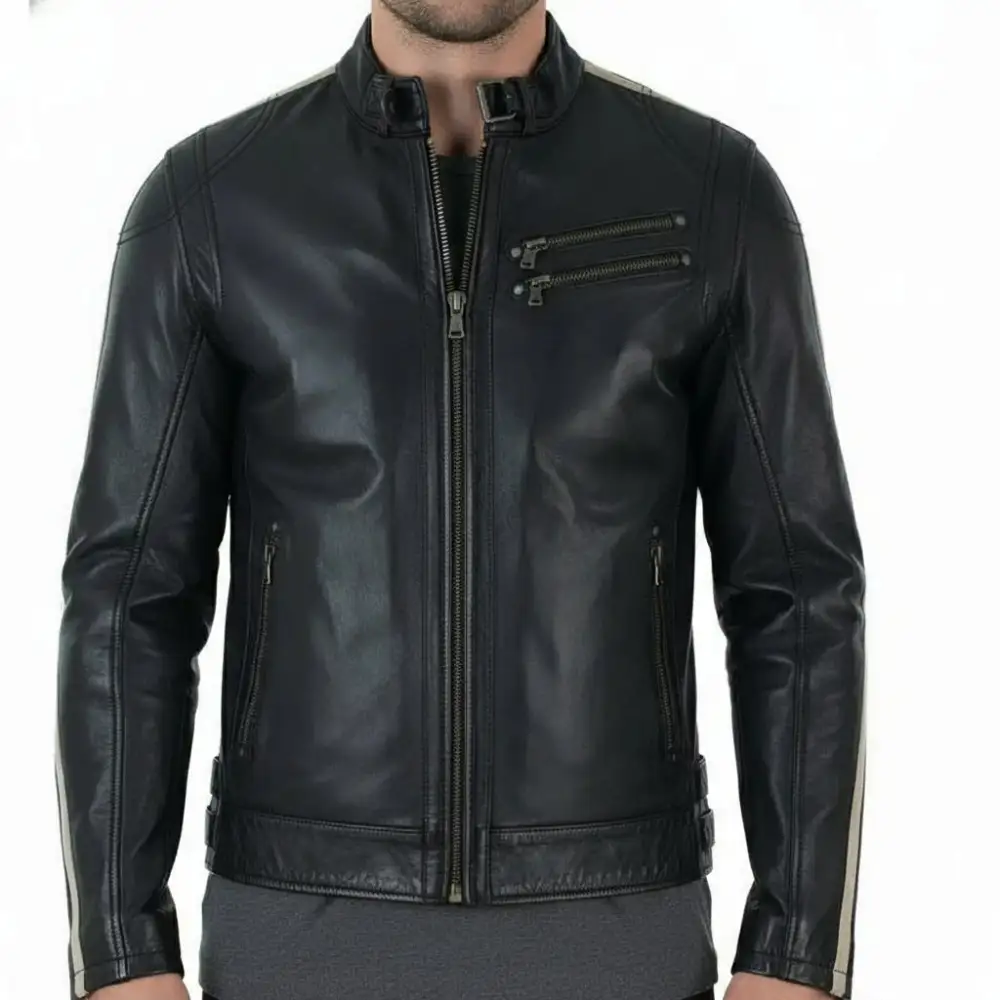 Vintage Inspired Leather Biker Bomber Motorcycle Jacket