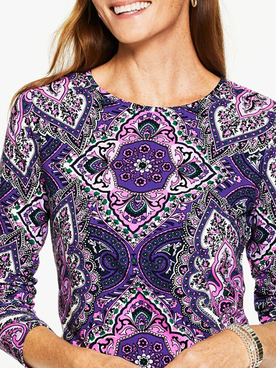 Women's Artistic Ornate Floral Patterned Long Sleeved T-Shirt