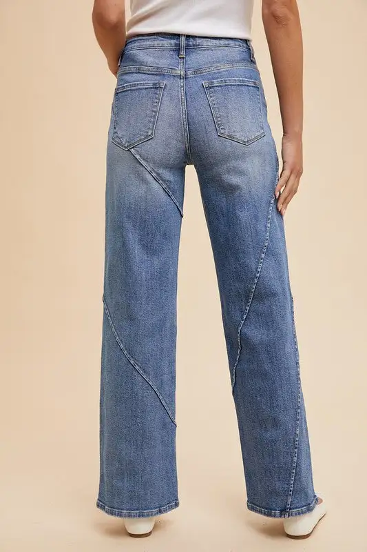 Wear Decorative Seams Wide Leg Denim Jeans