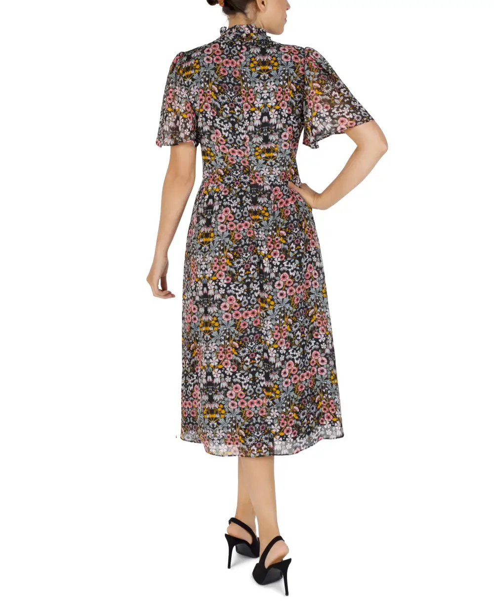 Flutter Sleeve Ruffle Midi Dress