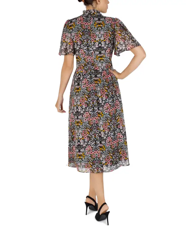 Flutter Sleeve Ruffle Midi Dress