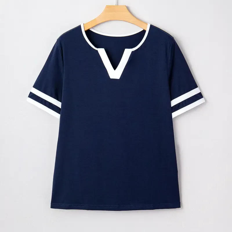Spring/Summer Women's Casual Color Block V-Neck T-Shirt