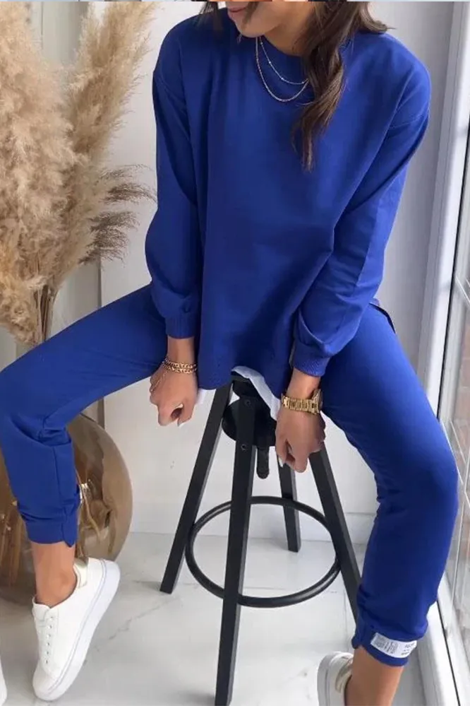 Women's Fashion Side Slit Fake Two-piece Top & Pants Two-piece Set