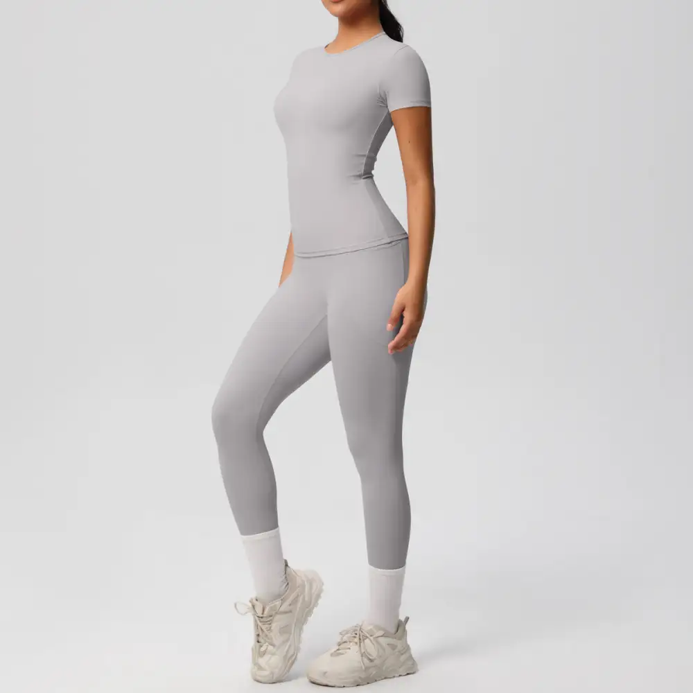 Short-Sleeve High-Waist Top, Leggings and Shorts Active Set