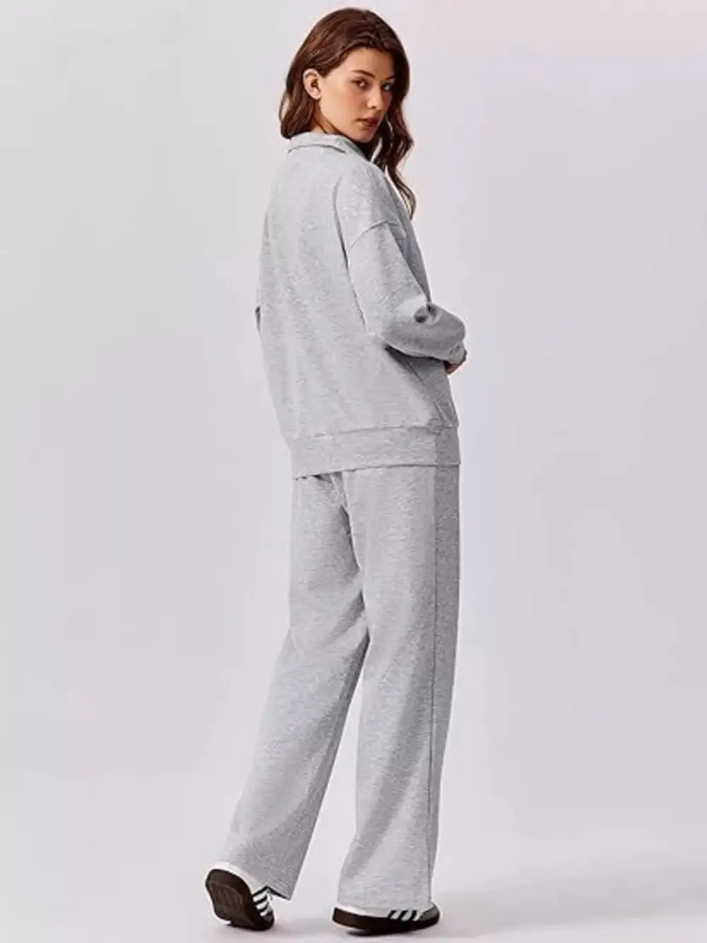 Relaxed Fit Quarter Zip Top and Pants Set