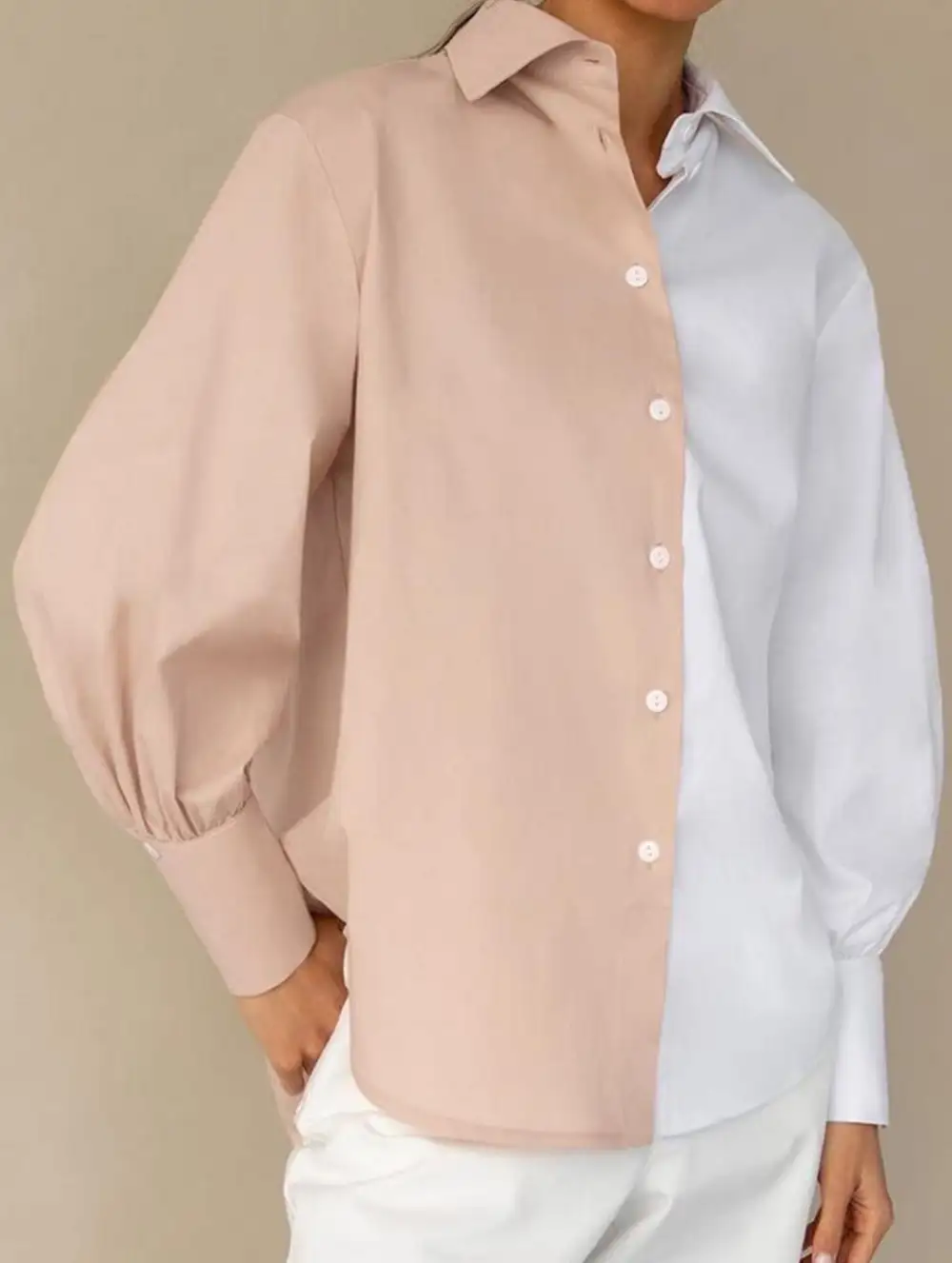 Simple Patchwork Contrast Detail Shirt