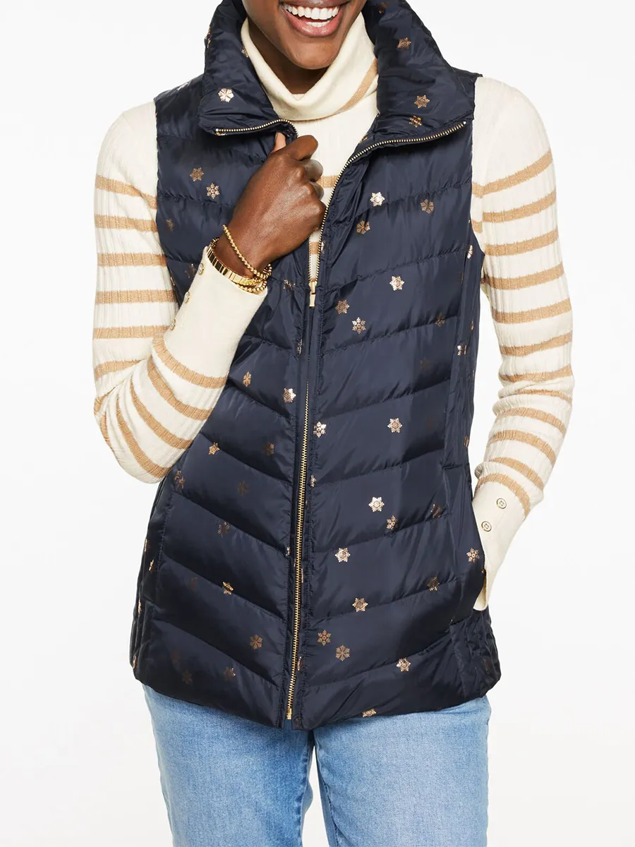 Women's Sequined Snowflake Soft And Warm Sleeveless Down Vest