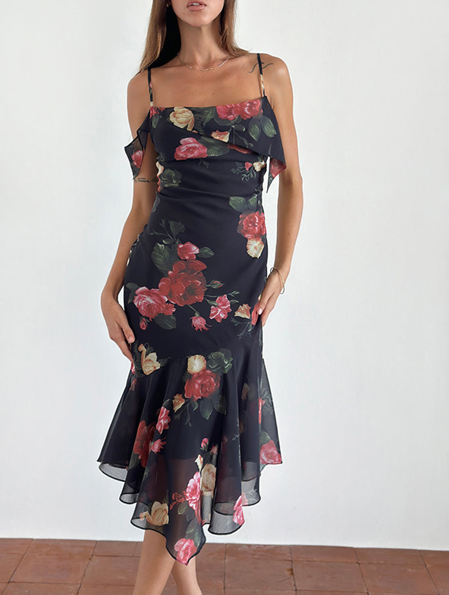 Midi Dress In Renaissance Rose Black
