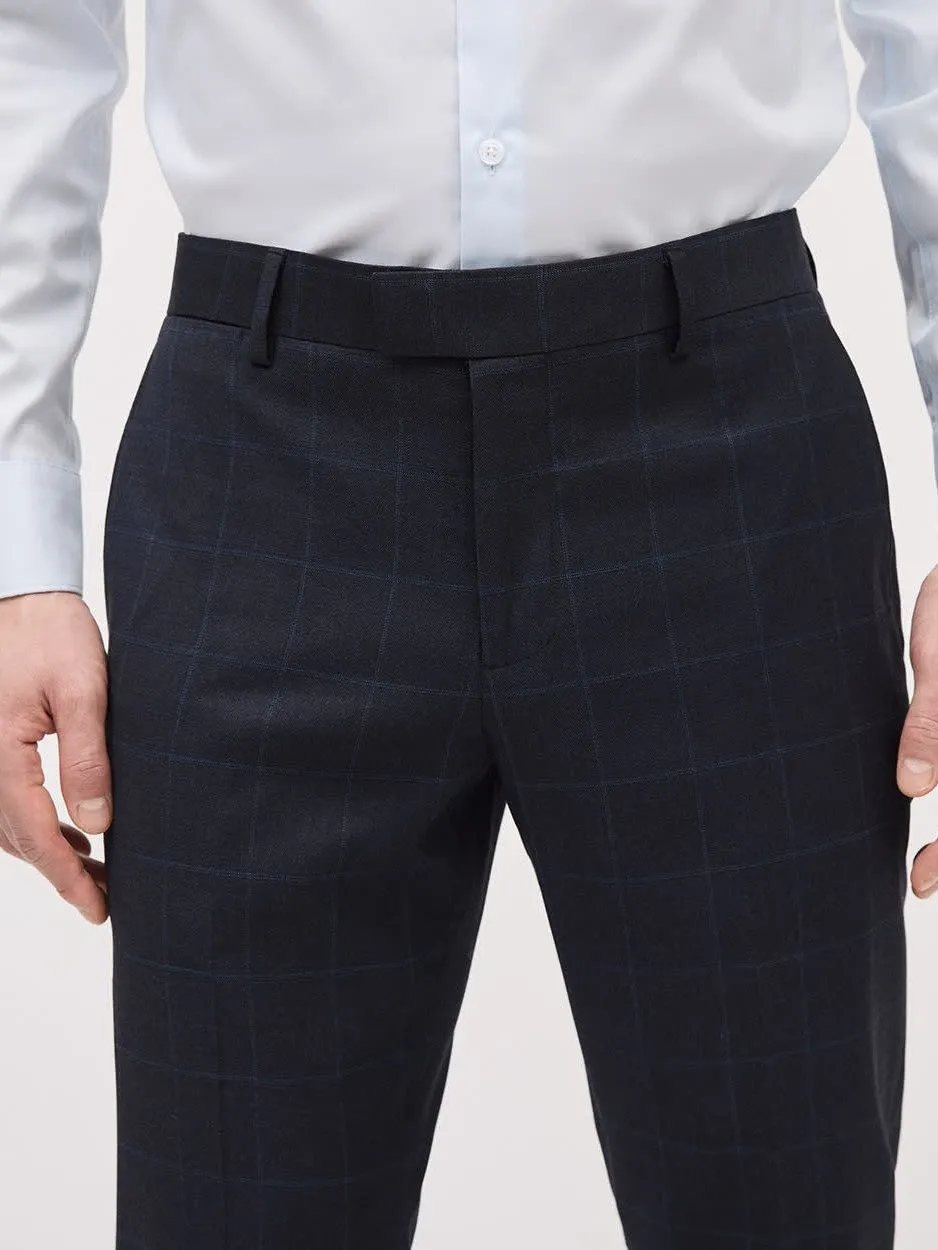 Commuting Style Navy Windowpane Suit Pant