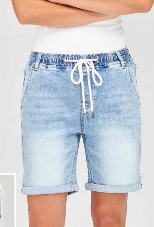 Women's Longline Elastic-Waist Denim Shorts