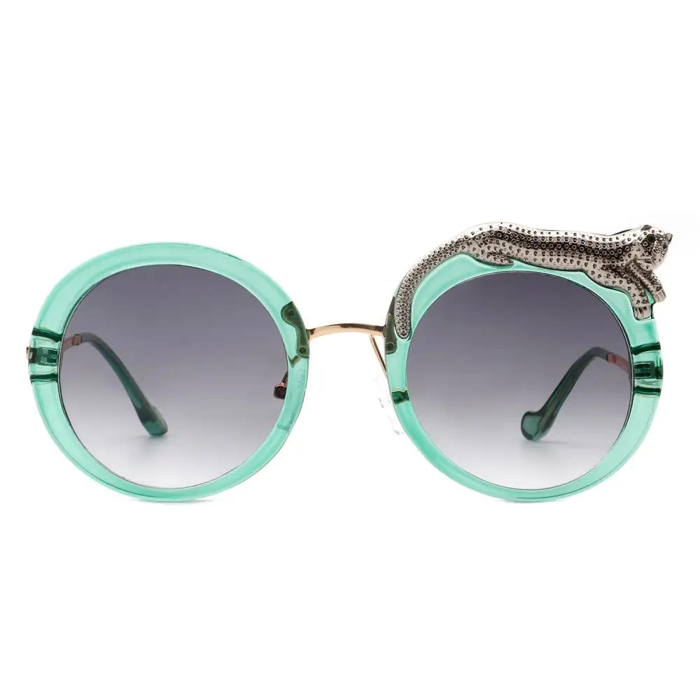 Ribbed Round Frame Sunglasses