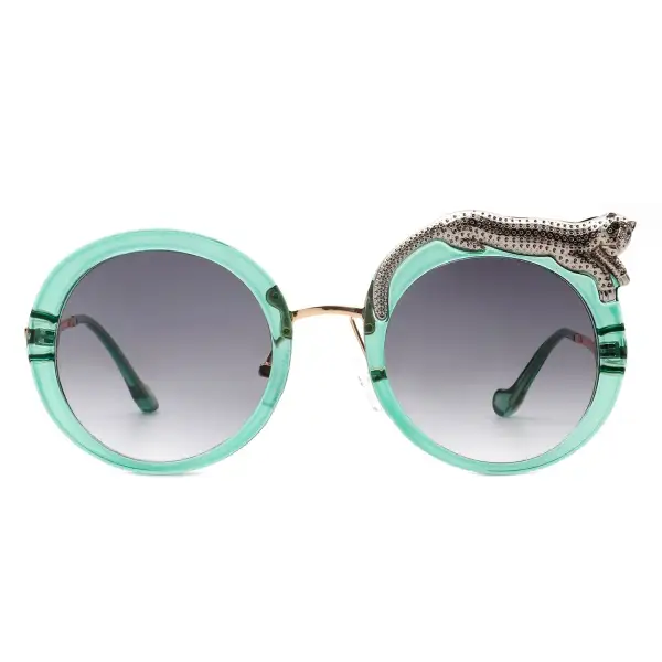 Ribbed Round Frame Sunglasses