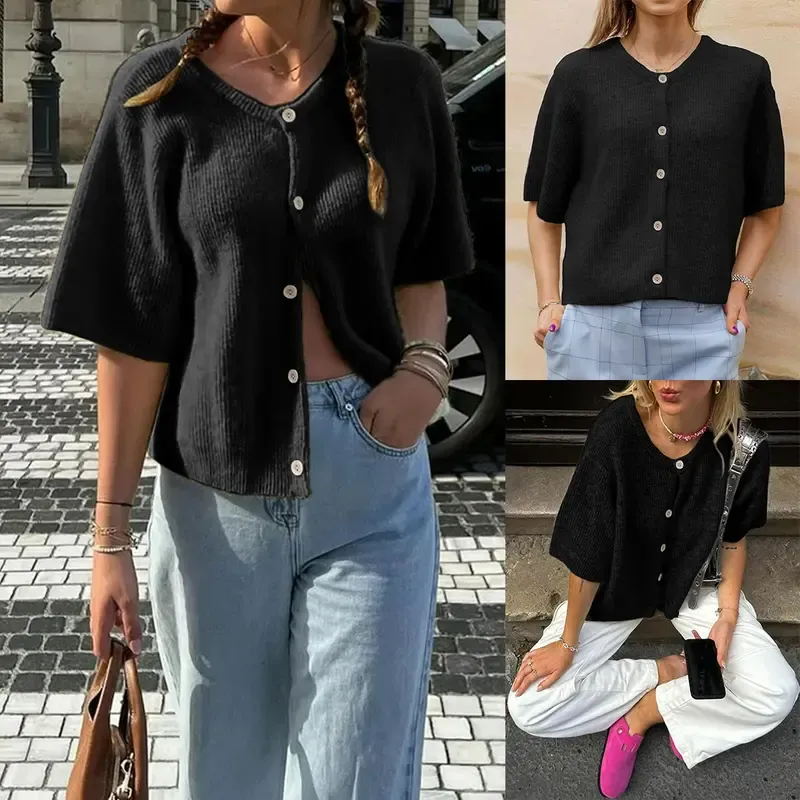 Women's Lightweight Cardigan Short Sleeve Button-Down Summer Cardigan Sweater