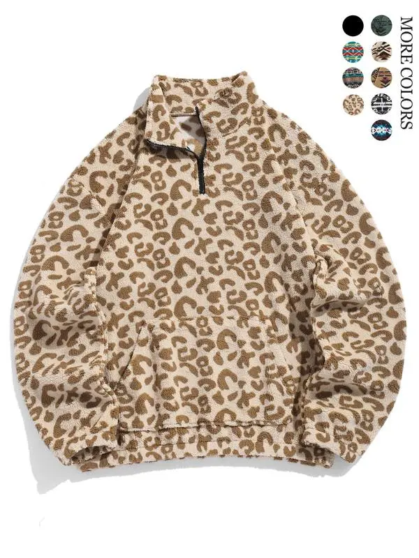 🎁Halloween Sale 49% Off - Casual Ethnic Pattern Zipper Sweatshirt – Drop Shoulder Long Sleeve Pullover with Stand Collar, Soft & Comfy Fit