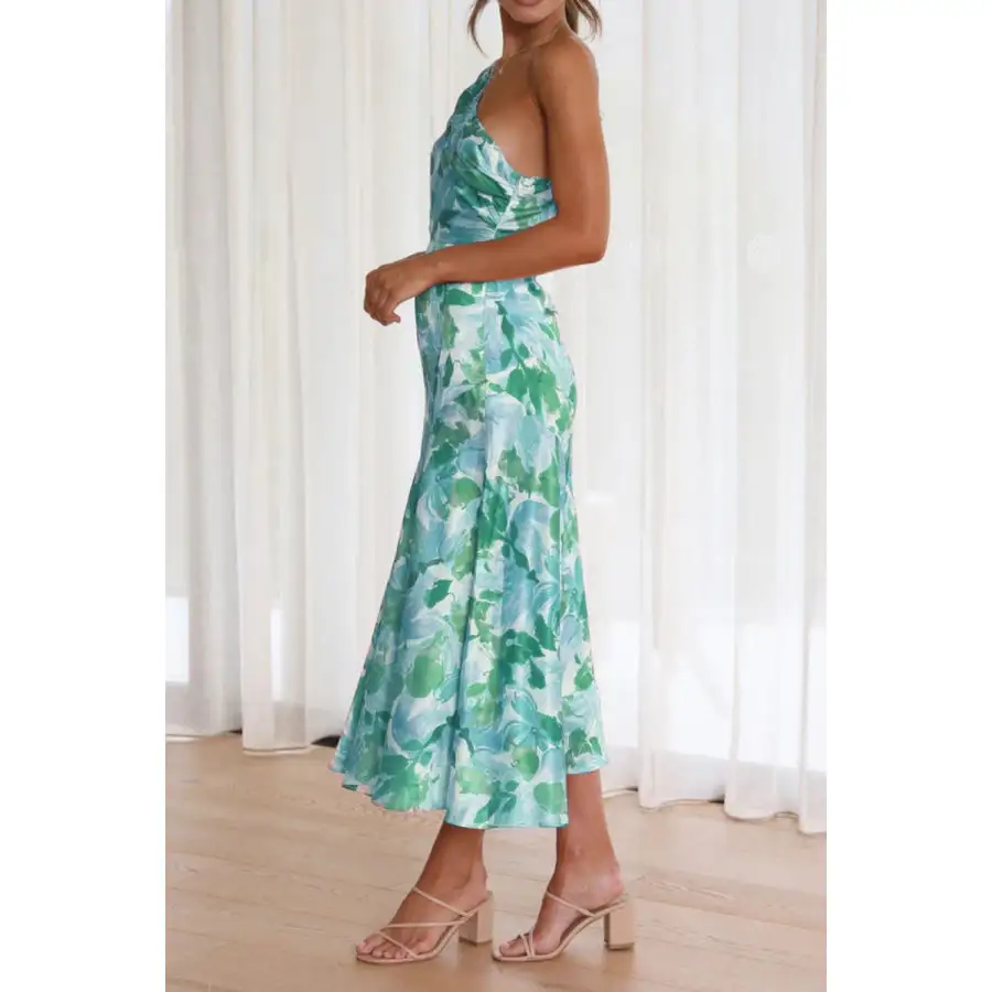 Ruched Single Shoulder Midi Dress