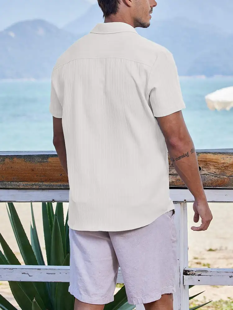 Casual Textured Summer Short Sleeve Beach Shirt