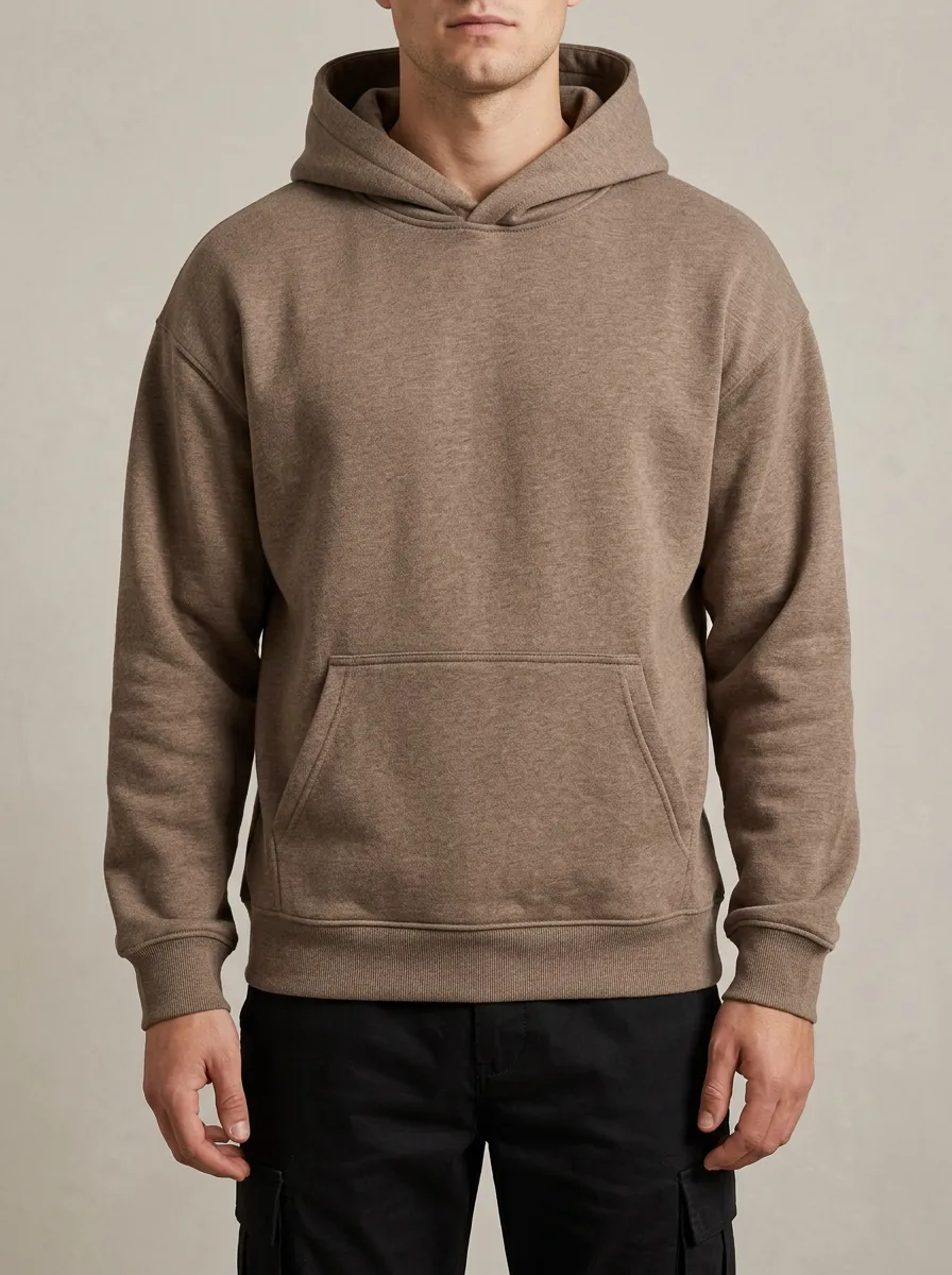 Men's Minimalist Brown Solid Color Plain Hoodie