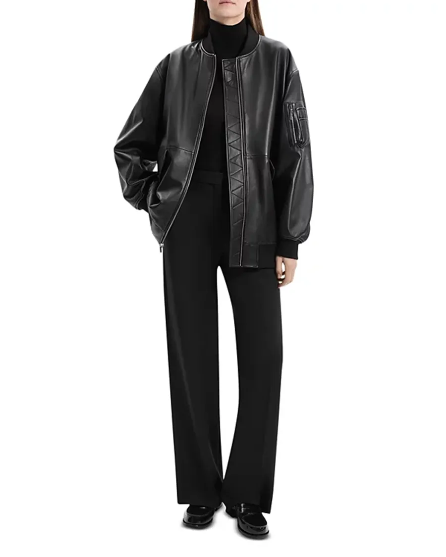 Oversized Leather Flight Jacket