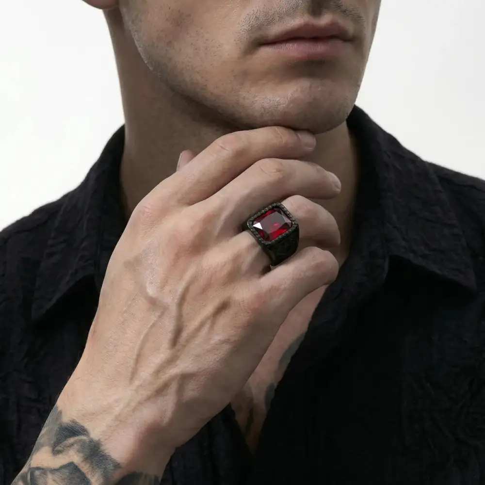 Men's Engraved Gemstone Signet Ring