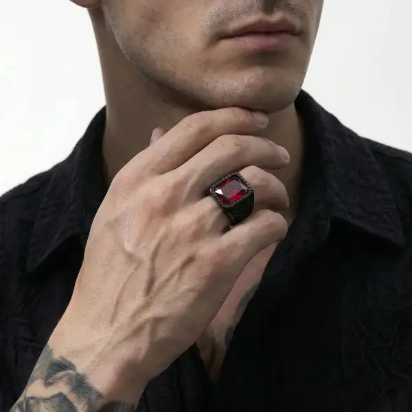 Men's Engraved Gemstone Signet Ring