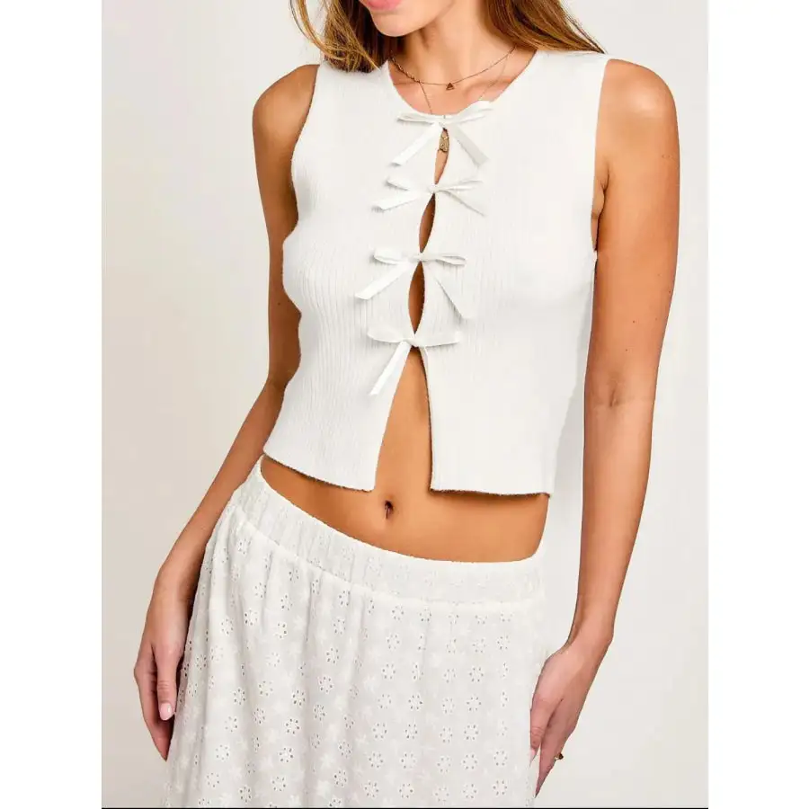 Bow Round Neck Cropped Tank