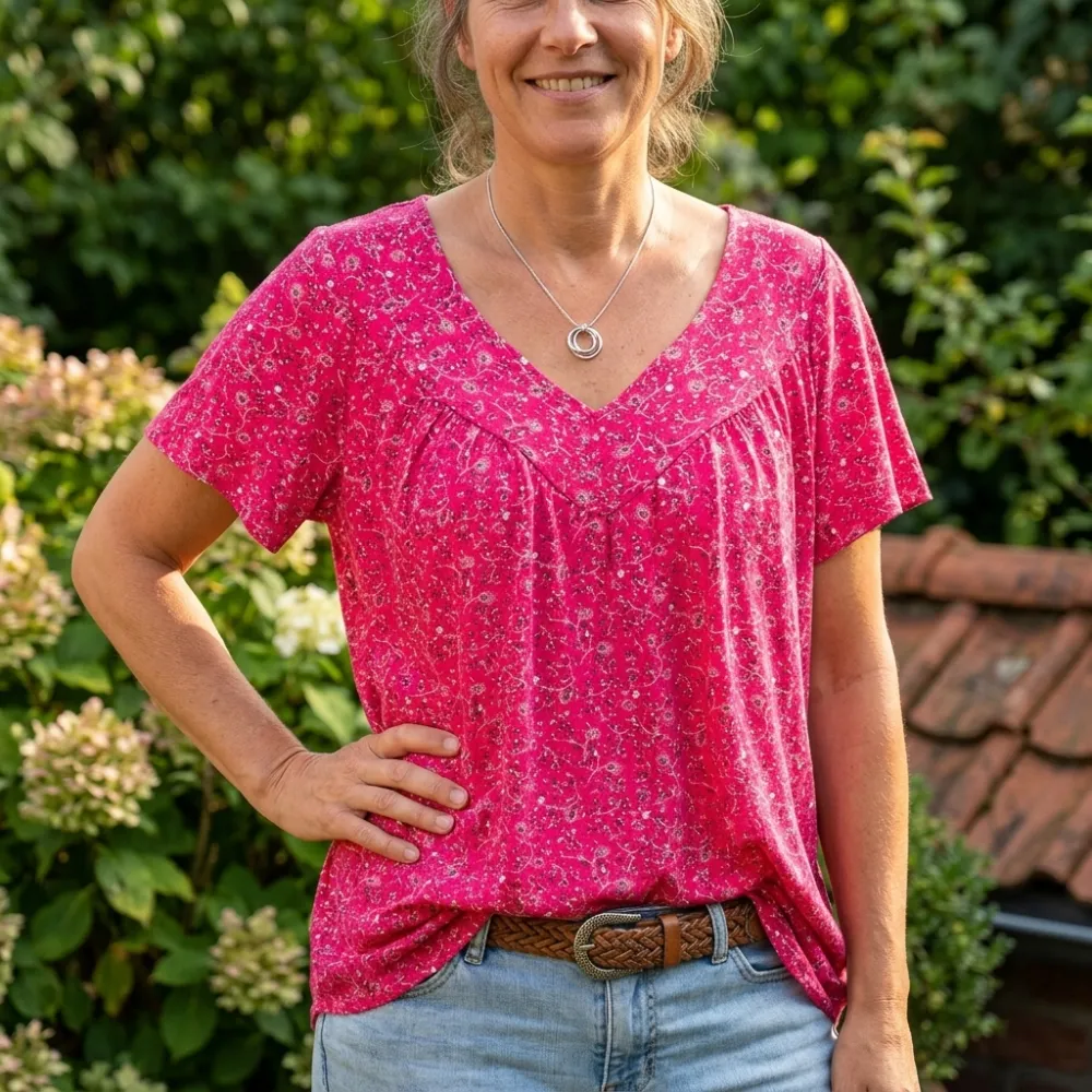 Printed V Neck Flow Blouse