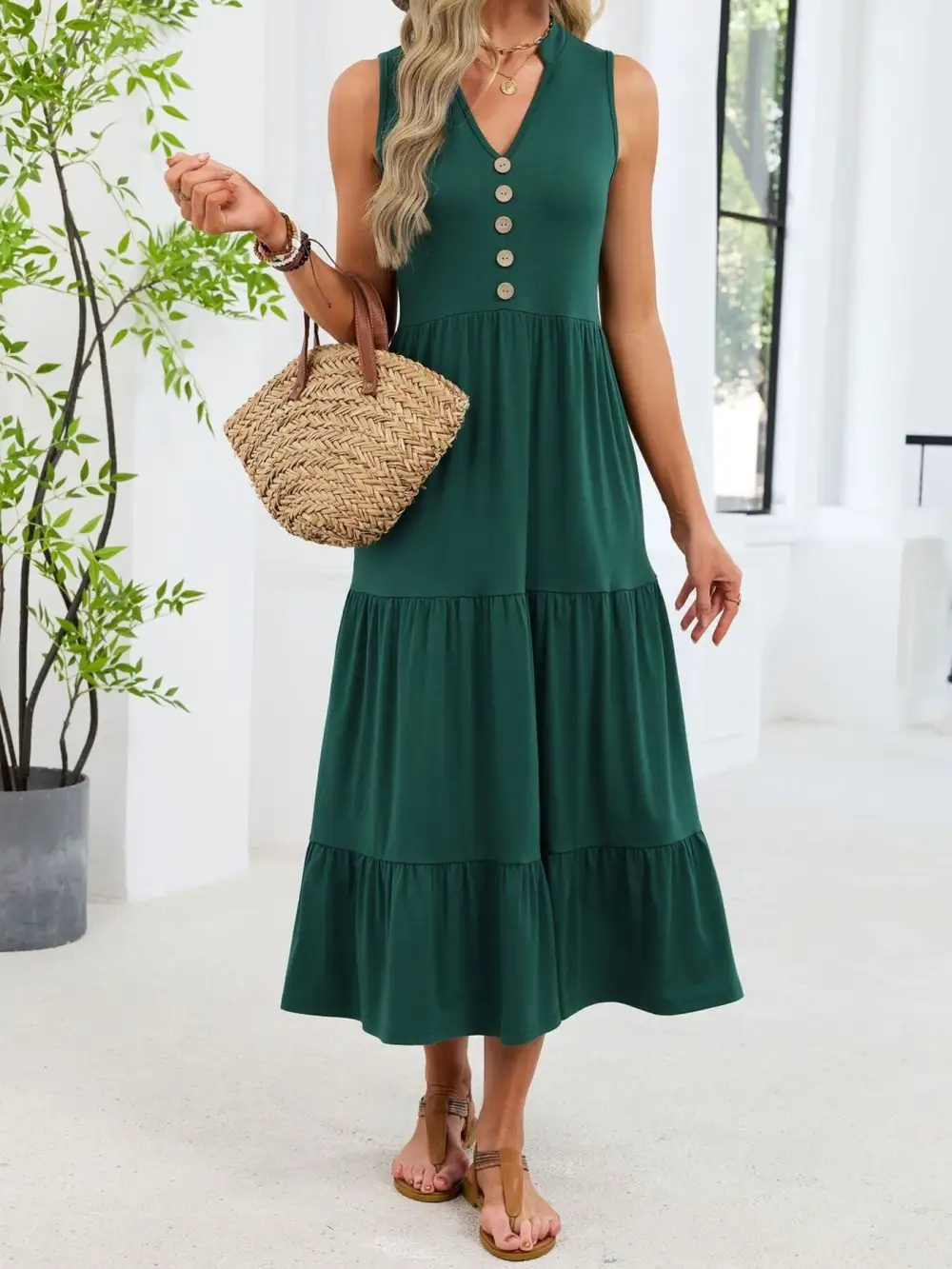 Tiered Sleeveless Midi Dress