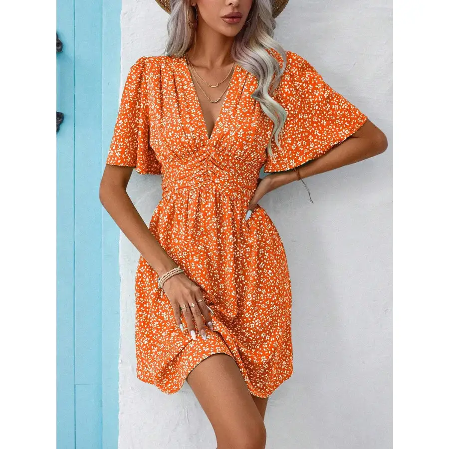 Printed V-neck Half Sleeve Mini Dress