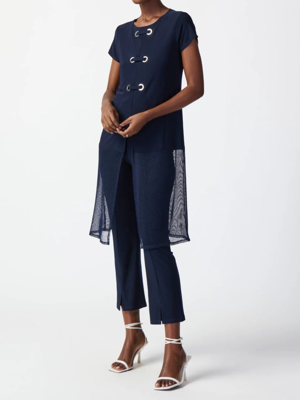 Navy Button - Front Split - Hem Tunic