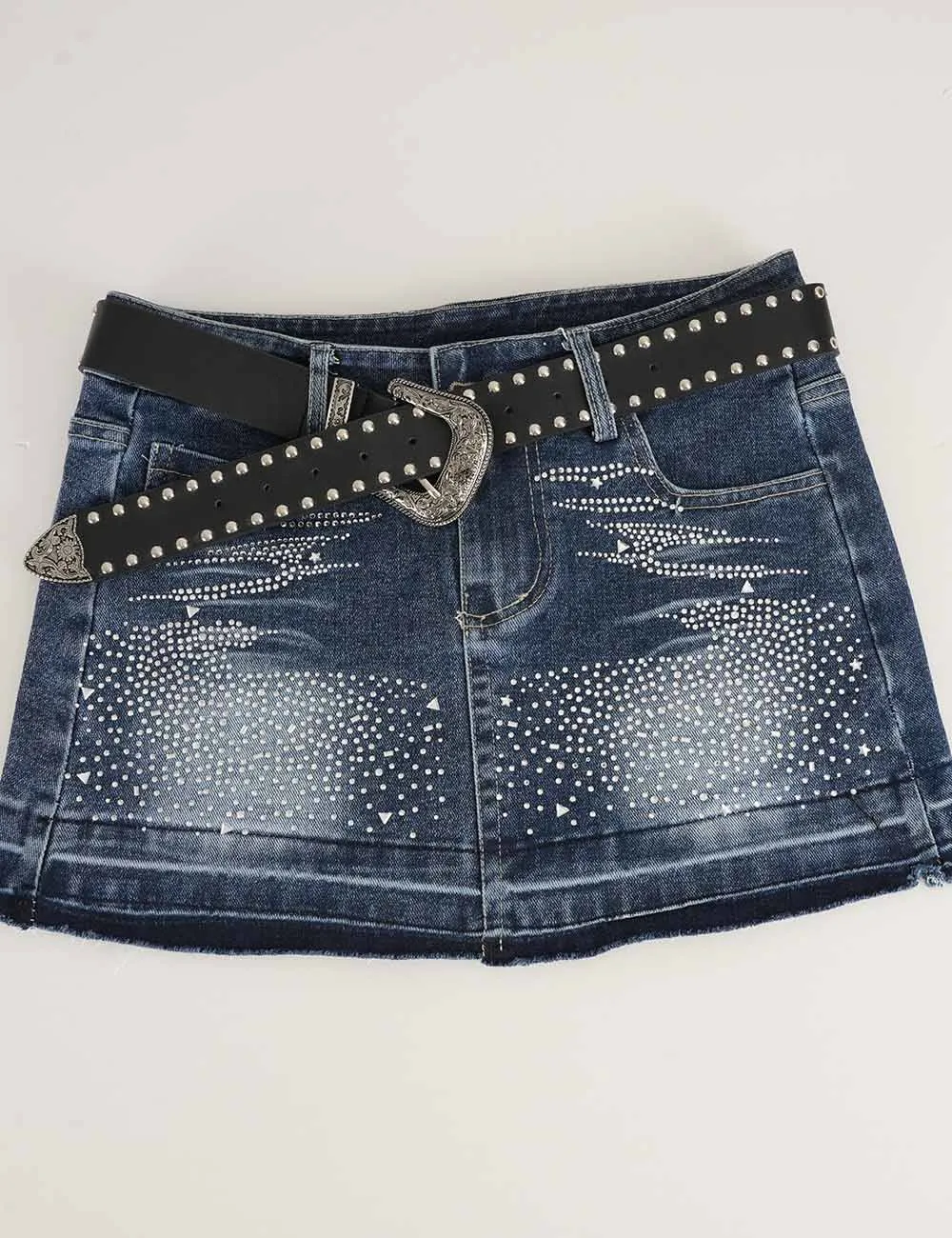 Rhinestone Raw Edge Hem Denim Skorts