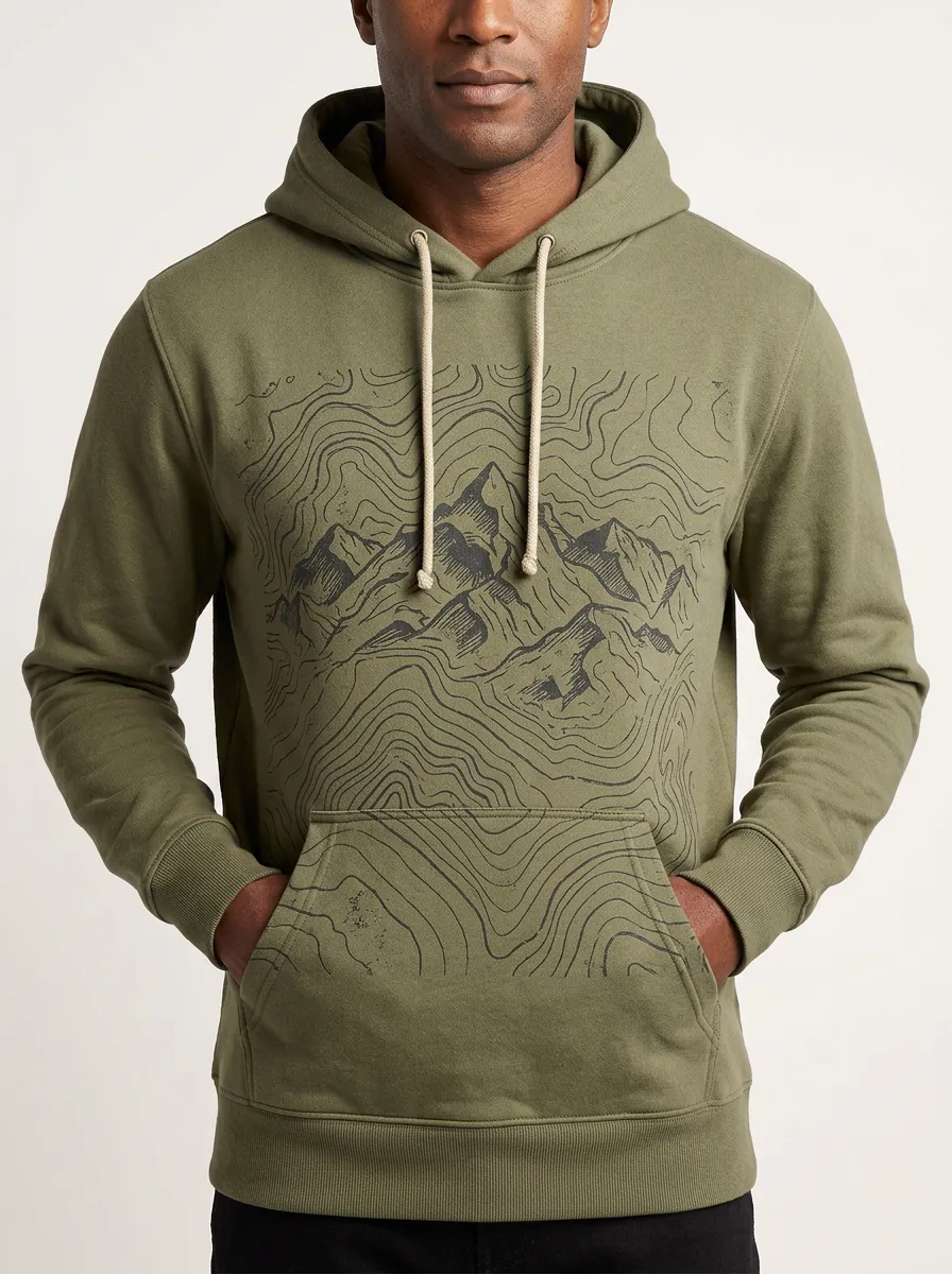 Men's Ridge Mountain Hiking Topographic Graphic Hoodie
