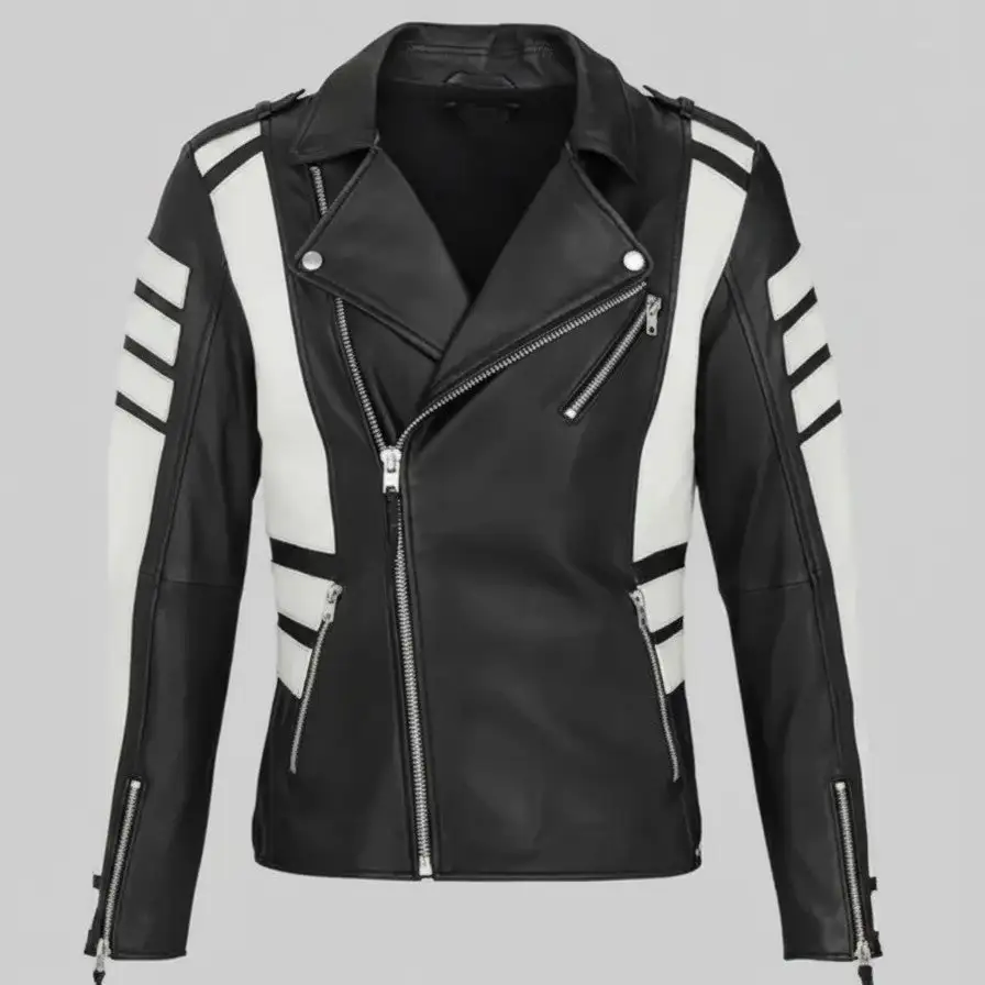 Workwear Inspired Leather Biker Motorcycle Jacket