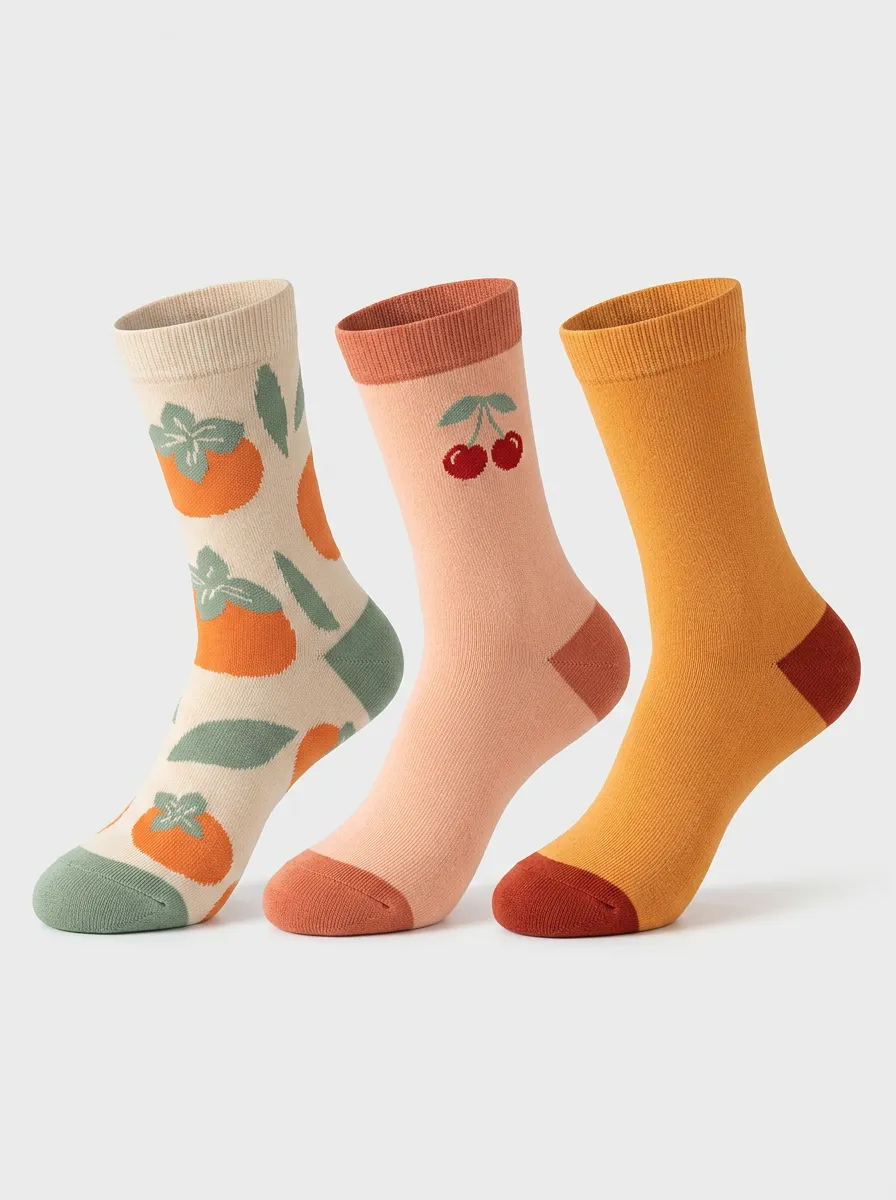 Lightweight Orchard Fruit Three-Pair Cotton Sock Pack
