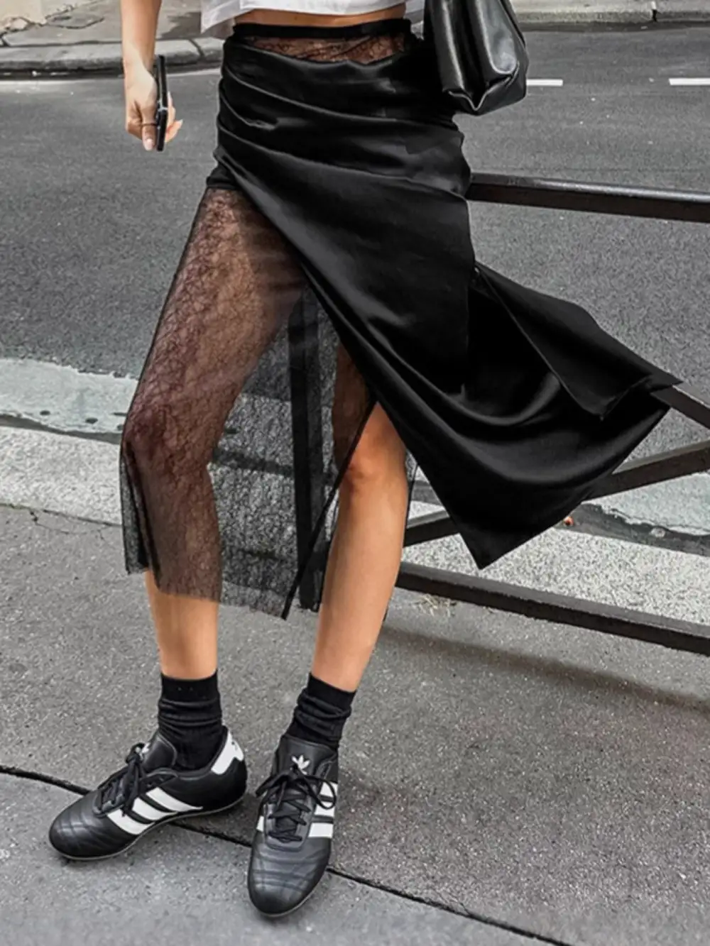 Lace Panel Midi Skirt