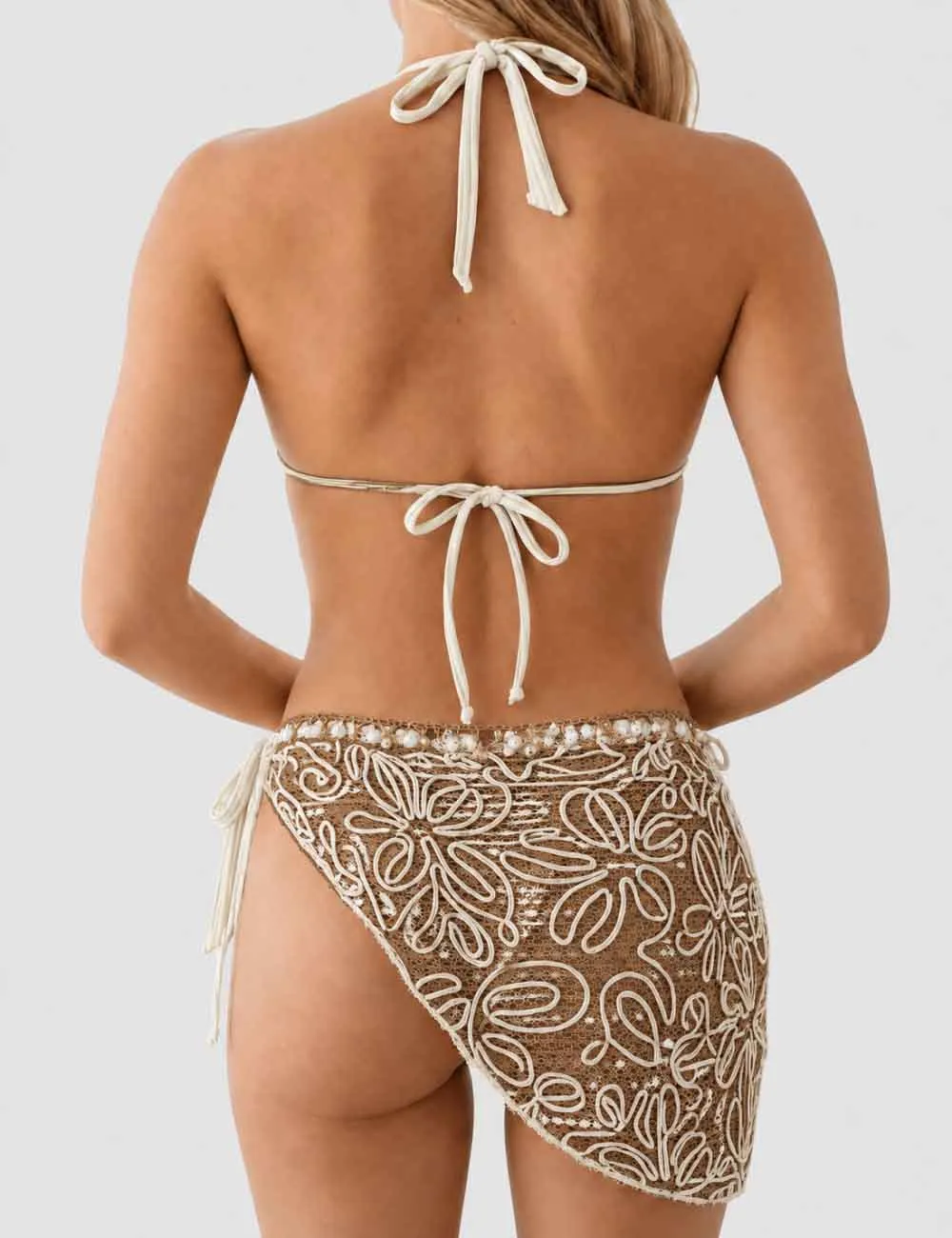 Crochet Triangle Bikini Set with Wrap Cover Up Skirt