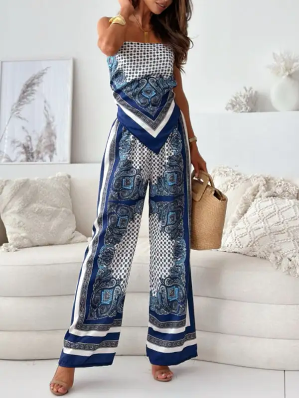 Print Strappy Vest And Pants Set