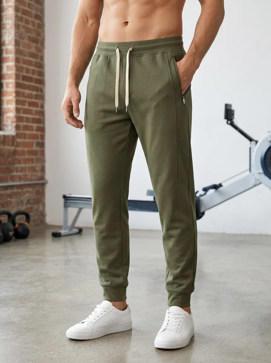 Men's Olive Green Athletic Drawstring Slim Fit Jogger Pants