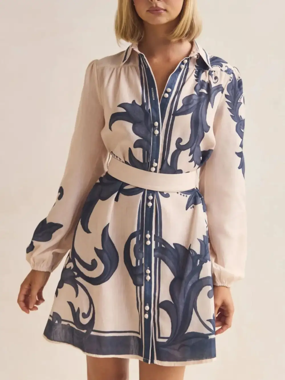 Smooth Finish Printed Long Sleeve Shirt Dress