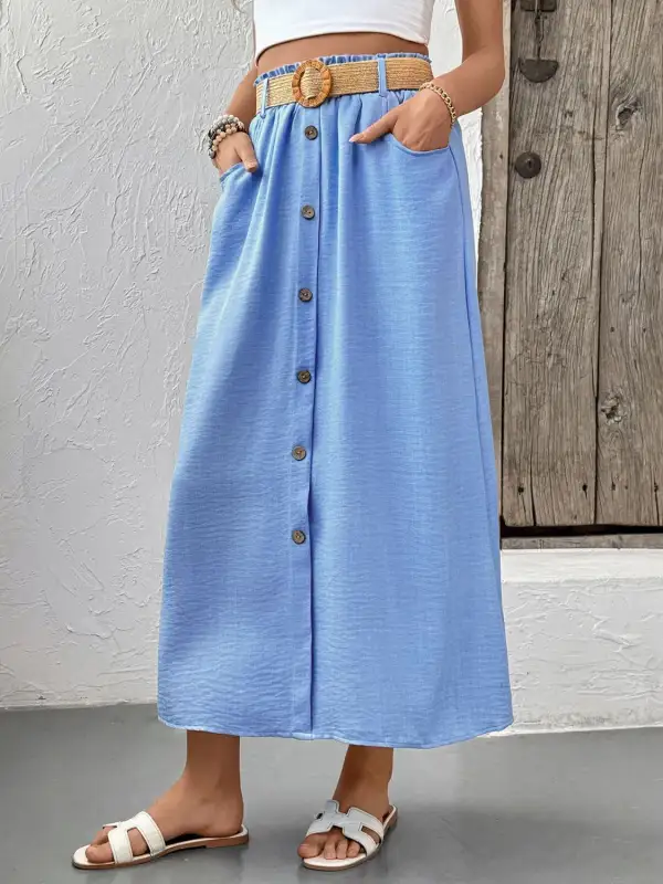 Button Front Pocket Detail Skirt