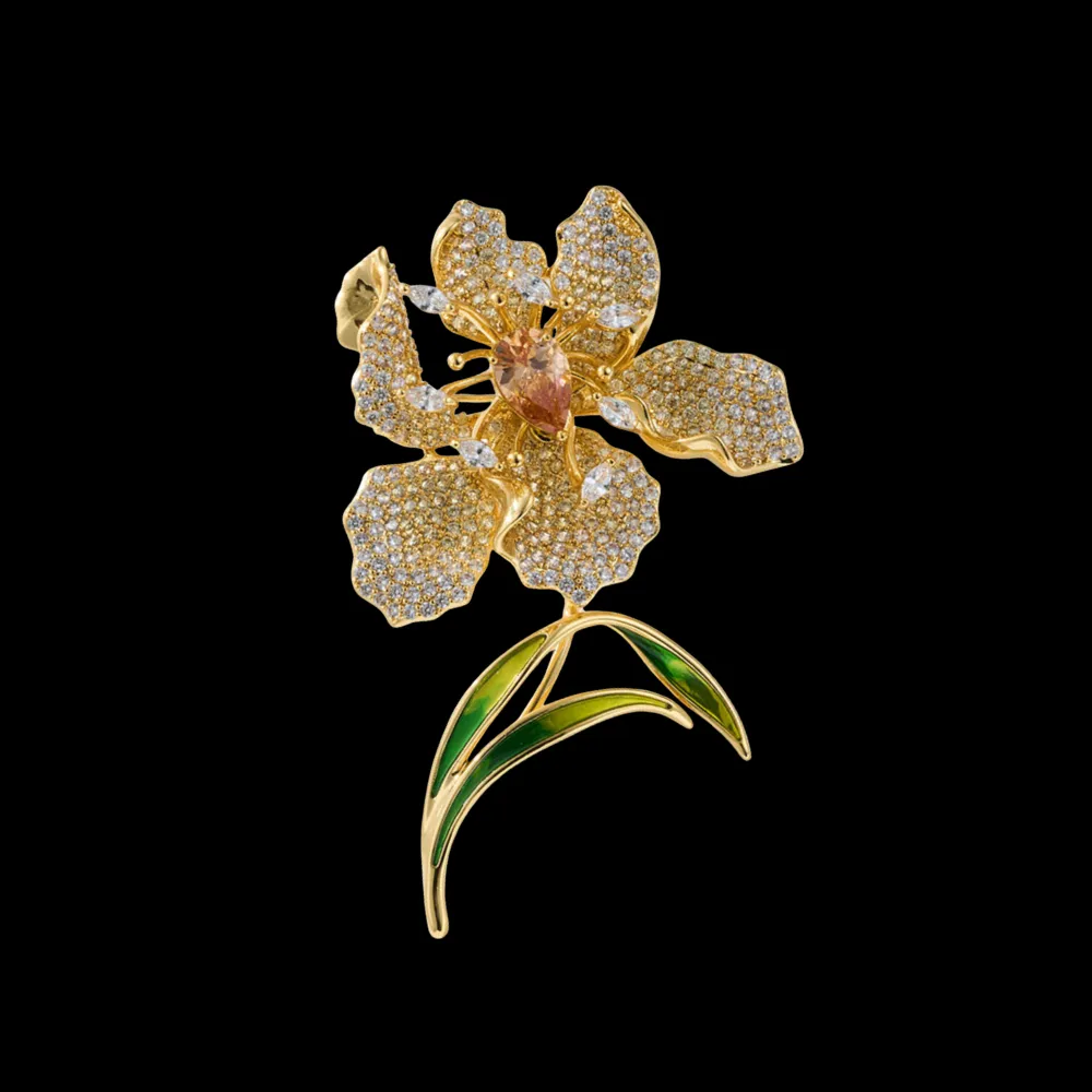 Sculpted Iris Crystal Brooch