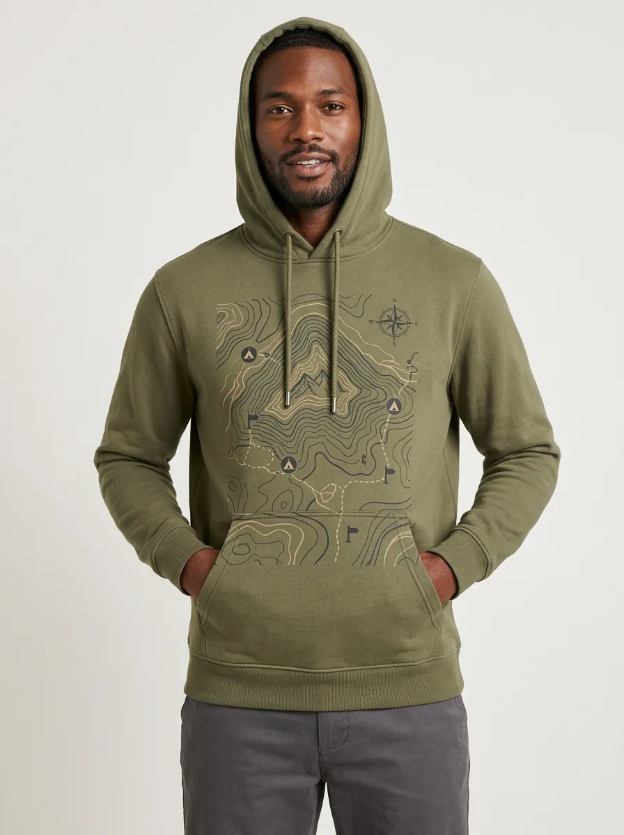 Men's Camping Hiking Explorer Topographic Graphic Hoodie