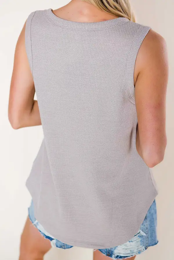 Notched Neck Eyelet Thermal Knit Tank Top