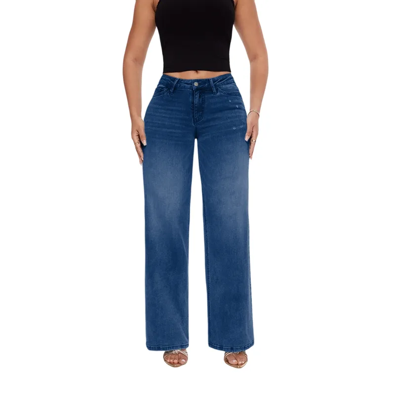 🔥Hot Sale🎁🎉Wide Leg Jeans for Women Stretchy Mid Low Rise Butts Lifting Baggy Jeans Trendy Loose Fit Cute Mom Jeans