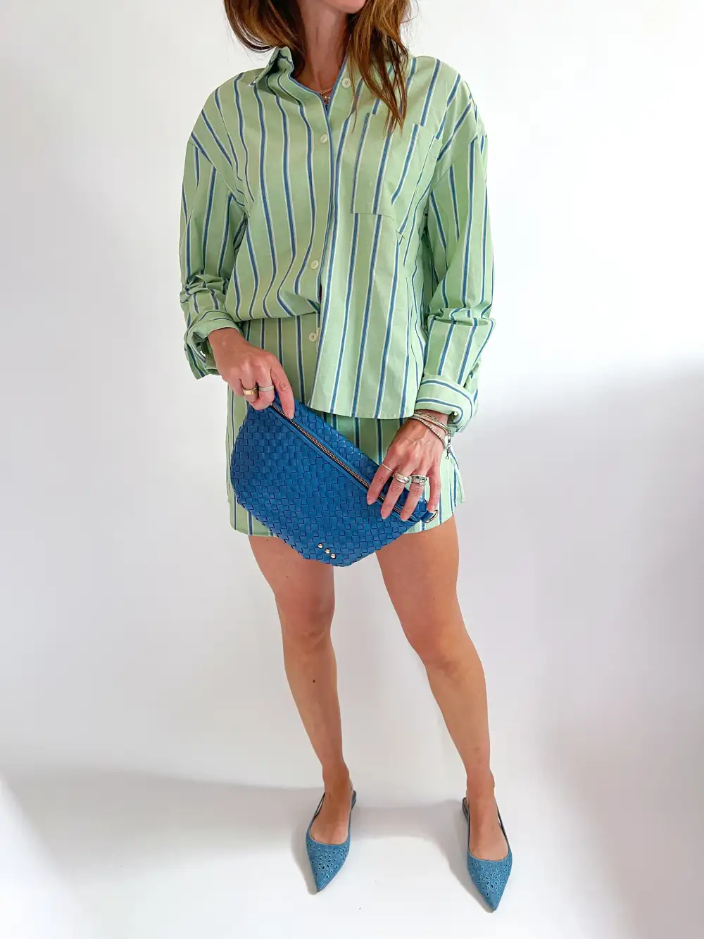 Pinstriped Button Front Mini Top And Shorts Set