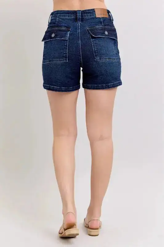 High-Rise Cotton Stretch Denim Shorts