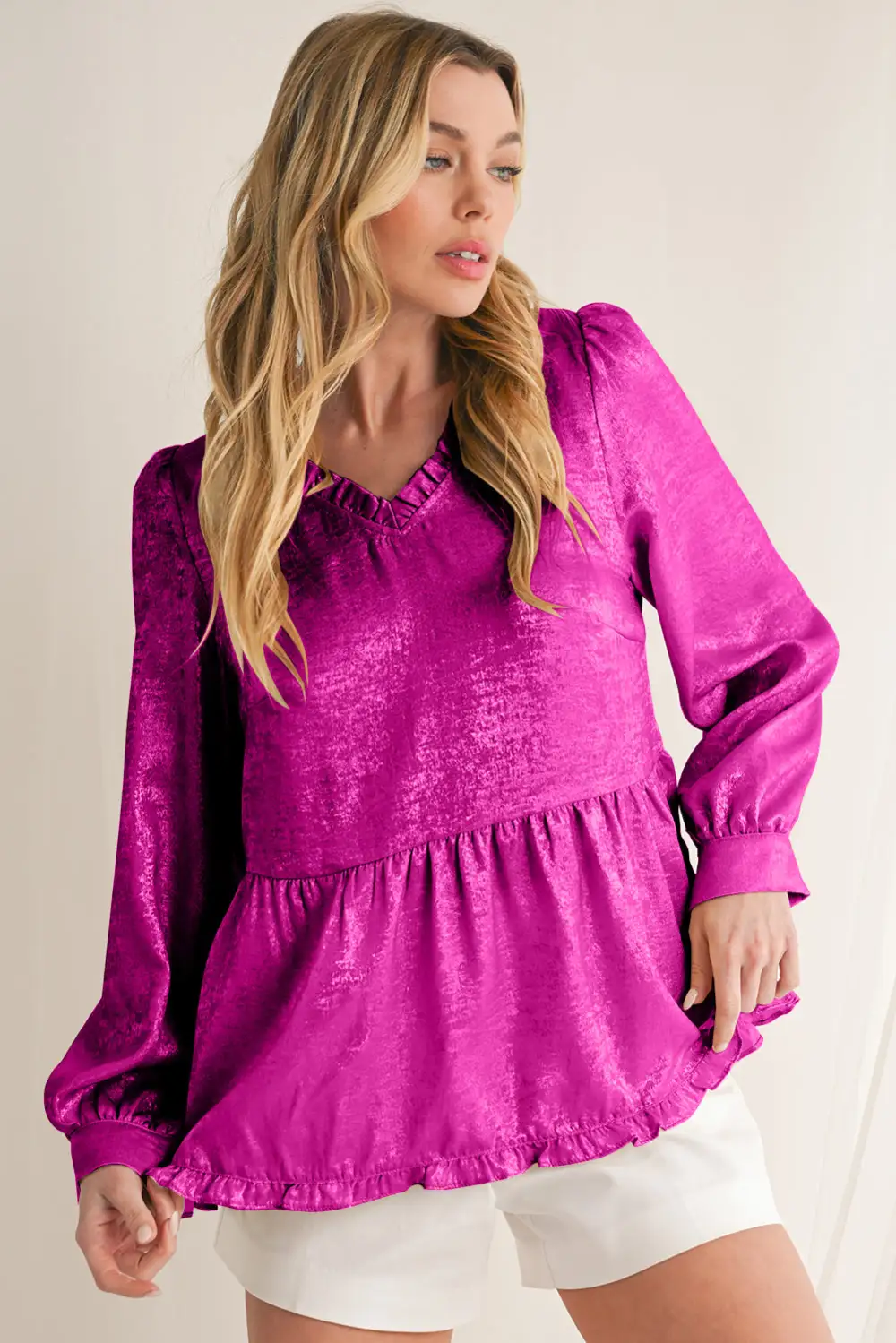 Layered Velvet Frilled Puff Sleeve Blouse