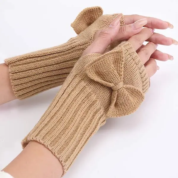 Women'S Bowknot Knitted Wool Warm Fingerless Gloves 12539938C