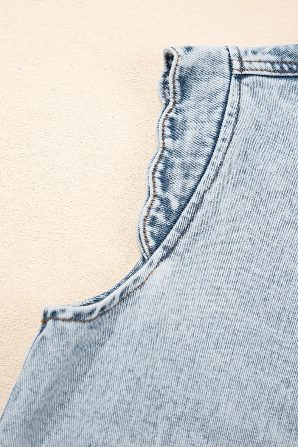Scalloped Trim Patch Pocket Button Front Denim Vest