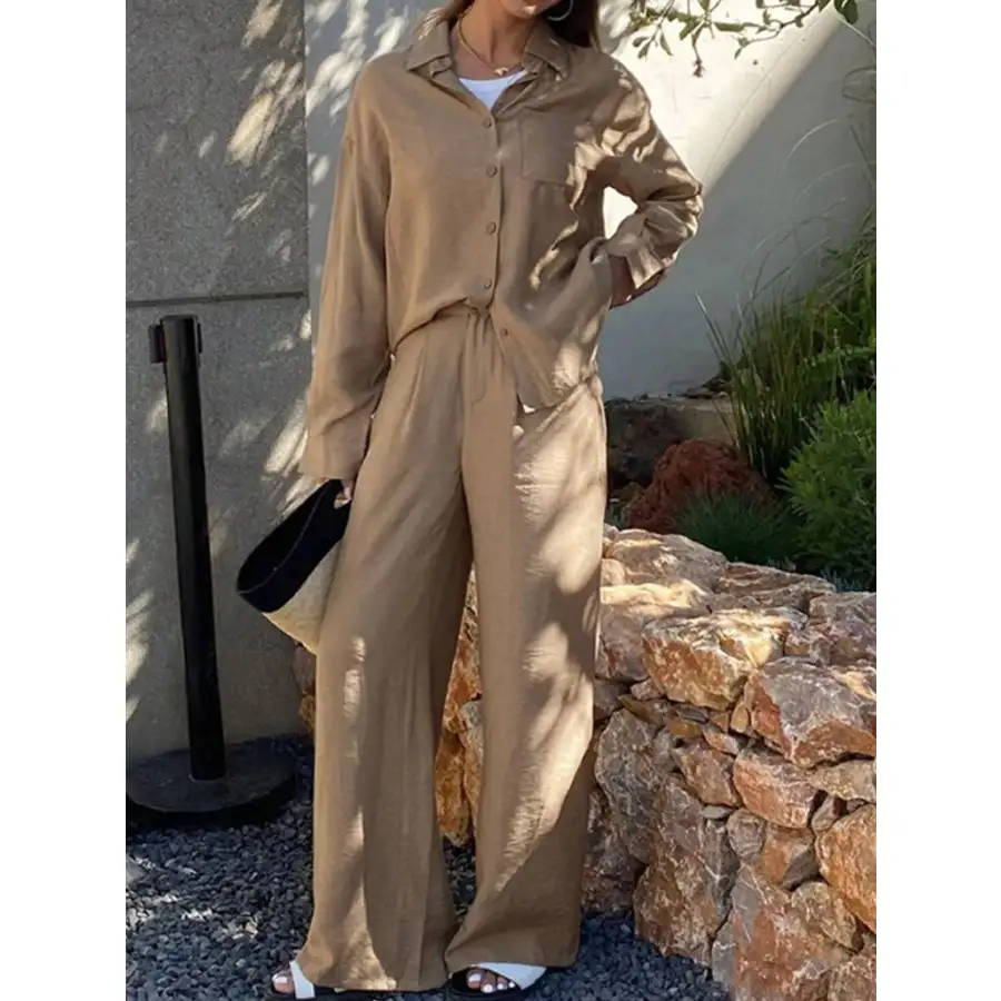 Relaxed Fit Button Up Shirt and Pants Two Piece Set Dress