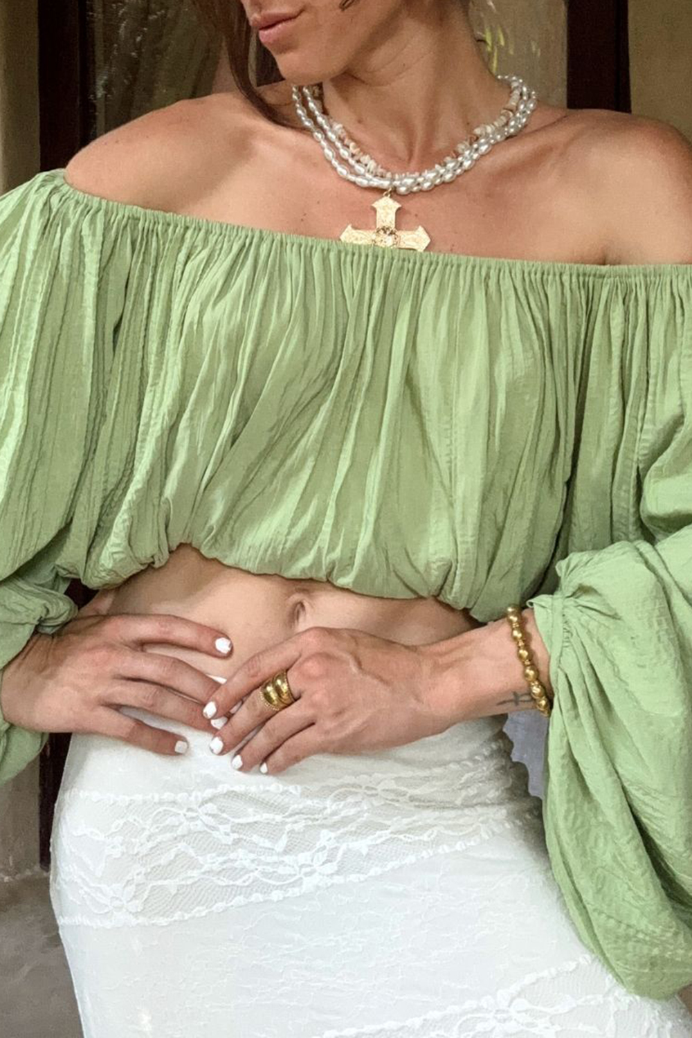 Green off Shoulder Top